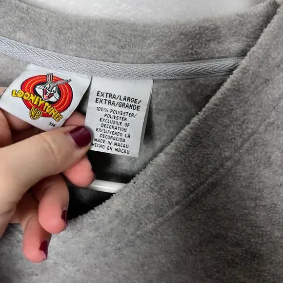 VTG Looney Tunes Penelope Pussycat Gray Fleece V Neck Sweatshirt Women XL - Picture 3 of 7